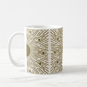 Taza De Café Purpurina retro, sol dorado con rayos