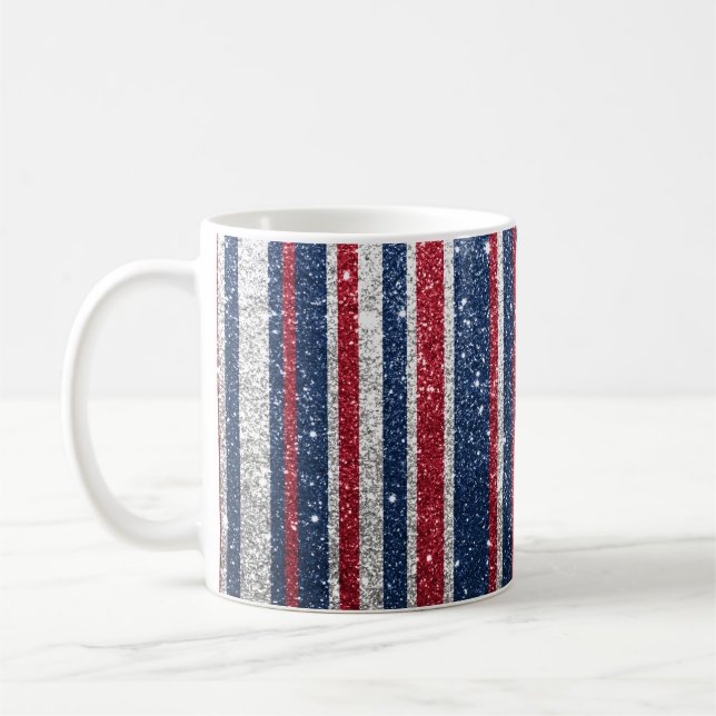 Taza De Café Purpurina rojo azul blanco tiras esparkle glam tre (Izquierda)