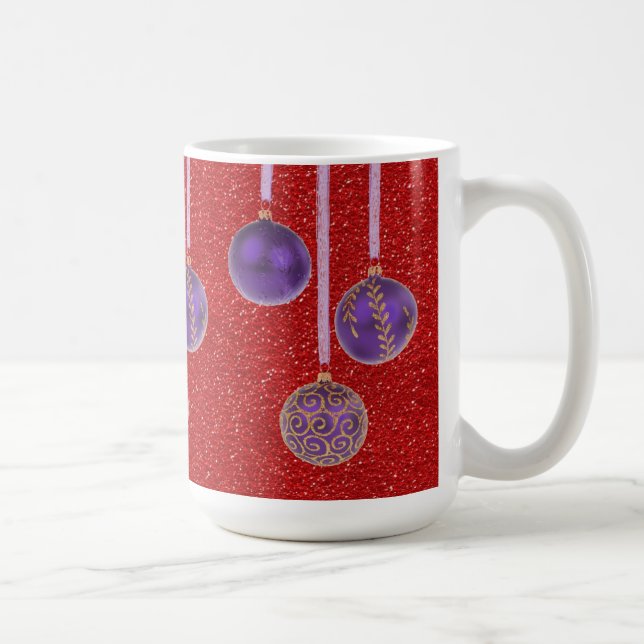 Taza De Café Purpurina rojo morado Feliz Navidad Baubles Mug (Derecha)