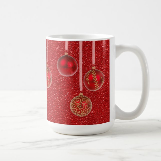 Taza De Café Purpurina rojo oro Feliz Navidad Baubles Mug (Derecha)