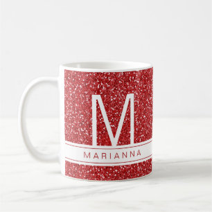 Taza De Café Purpurina rojo parkle Monograma Nombre personaliza