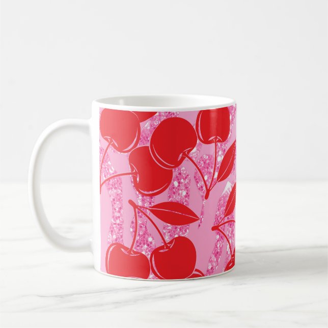 Taza De Café Purpurina Rojo Rosa Cerezas de cebra (Izquierda)