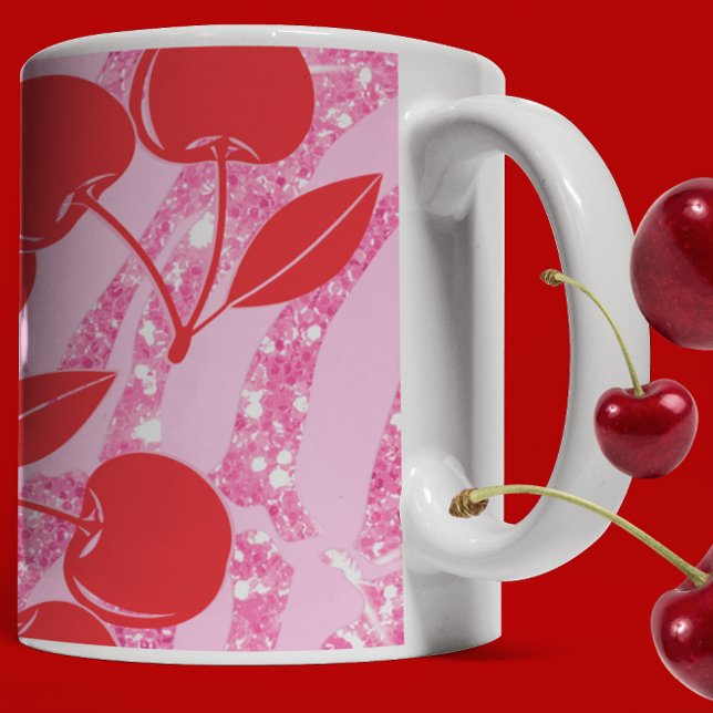 Taza De Café Purpurina Rojo Rosa Cerezas de cebra (Subido por el creador)
