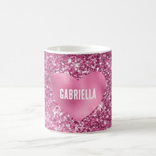 Taza De Café Purpurina rosa bonito Glam Heart (Centro)