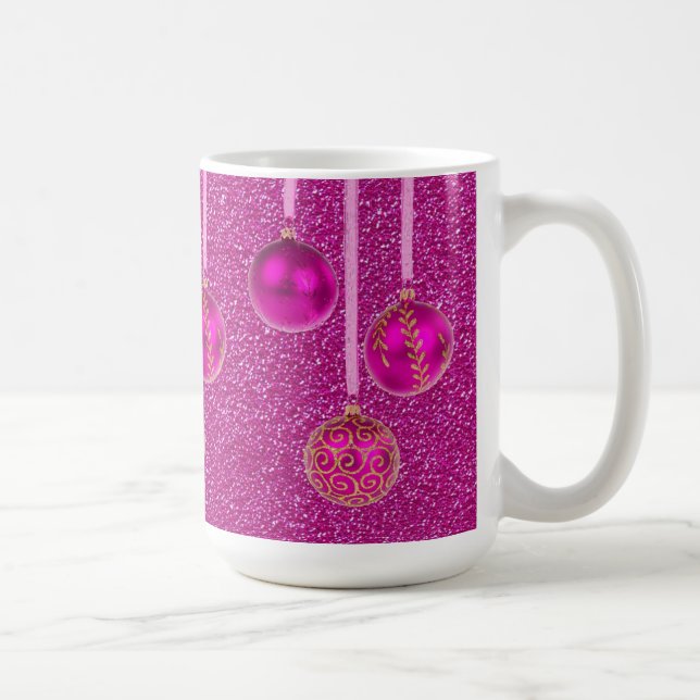 Taza De Café Purpurina rosa caliente Feliz Navidad Baubles Mug (Derecha)