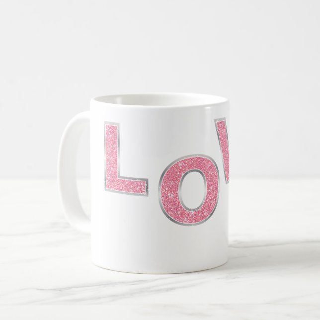 Taza De Café Purpurina Rosa de Amor (Anverso izquierdo)