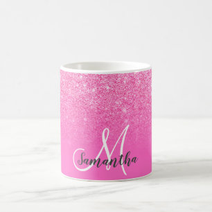 Taza De Café Purpurina rosa de moda monogramada que añada su no