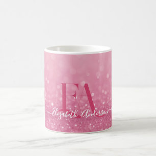 Taza De Café Purpurina rosa Mug con iniciales y nombre Personal