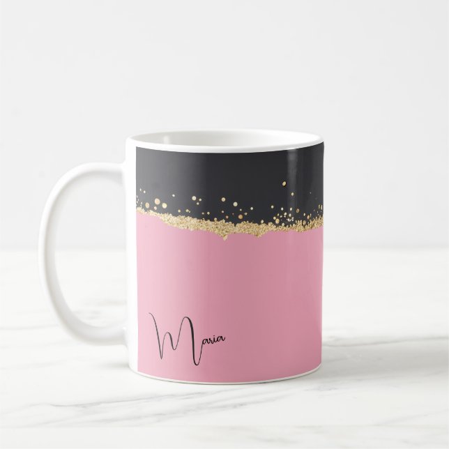 Taza De Café Purpurina rosa, negro y oro (Izquierda)