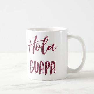 Taza De Café Purpurina rosado Hola Guapa