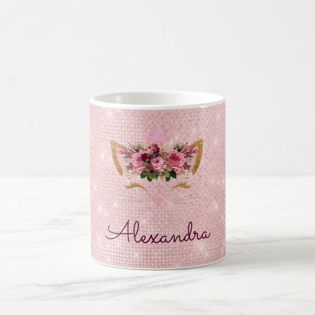 Taza De Café Purpurina rosado Rubor Rosa Kitten (Centro)