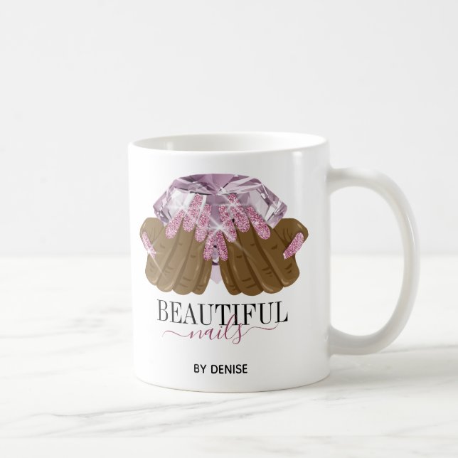 Taza De Café purpurina salón de uñas mujer técnica de uñas mano (Derecha)