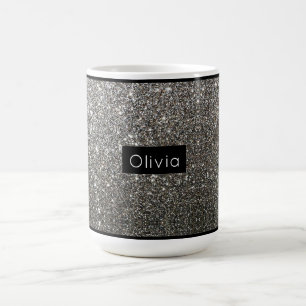 Taza De Café Purpurina Silver Sparkly con nombre personalizado