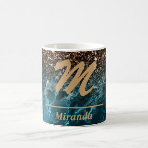 Taza De Café purpurina verde azulado Blue Agate Monograma perso