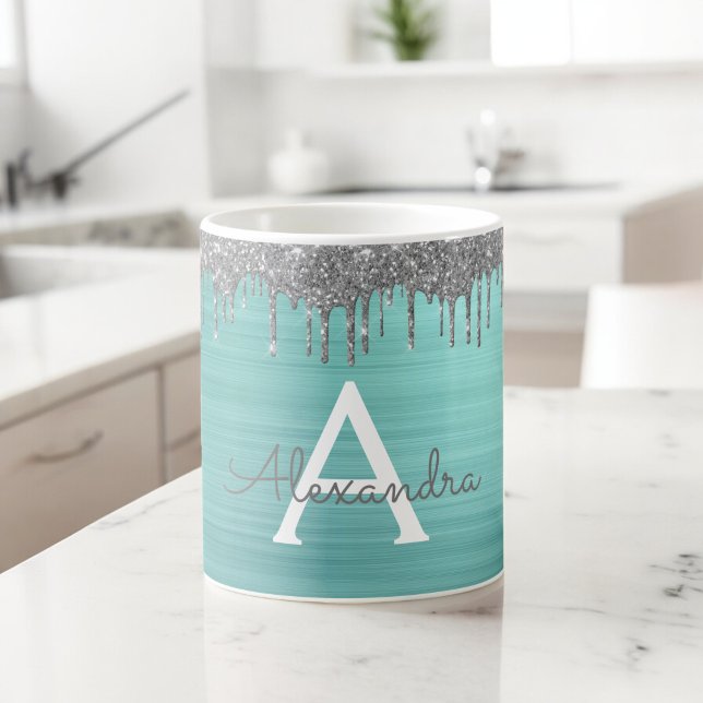 Taza De Café Purpurina Verde azulado plateado Cepillado nombre  (Subido por el creador)