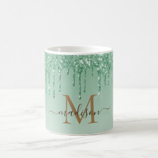 Taza De Café Purpurina verde moda Monograma