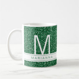Taza De Café Purpurina verde Monograma Personalizado Nombre ini