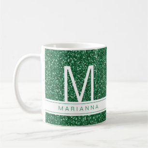 Taza De Café Purpurina verde Monograma Personalizado Nombre ini