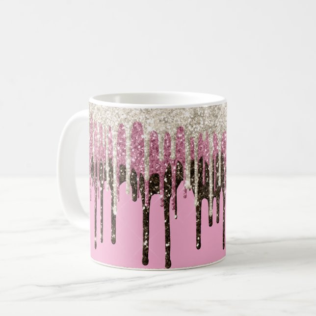 Taza De Café Purpurinas de helado de chocolate rosa de champán (Anverso izquierdo)