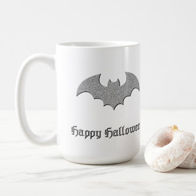 Taza De Café Purpurinoso Bat Halloween (Con donut)