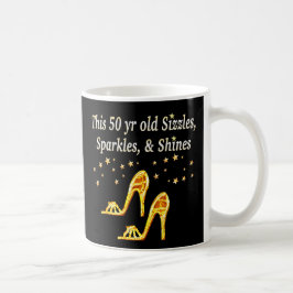 TAZA DE CAFÉ PURPURINOSO DE ORO 50 CUMPLEAÑOS REINA DE ZAPATOS