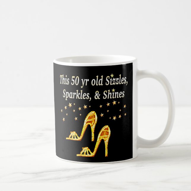 TAZA DE CAFÉ PURPURINOSO DE ORO 50 CUMPLEAÑOS REINA DE ZAPATOS (Derecha)