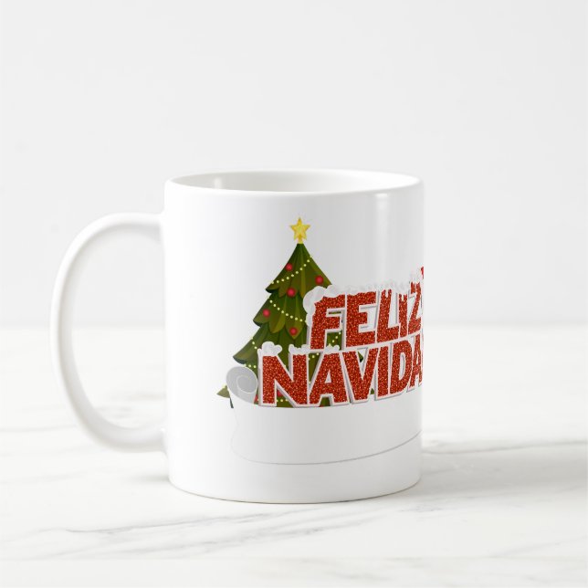 Taza De Café Purpurinoso Feliz Navidad con árbol de Navidad (Izquierda)