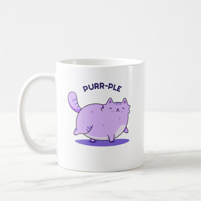 Taza De Café Purr-ple Funny Fat Kitty Cat Pun (Izquierda)