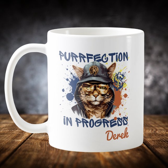 Taza De Café Purrfección en Progreso Gato Hip Hop (Subido por el creador)
