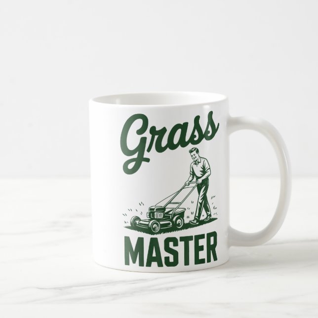 Taza De Café Push Lawn Mower Legend Gr Master Dad Funny Mowing  (Derecha)