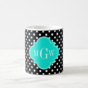 Taza De Café Quatrefoil 3 Monograma de negras de polka de caldo