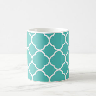Taza De Café Quatrefoil azul Verde azulado simple y elegante pe