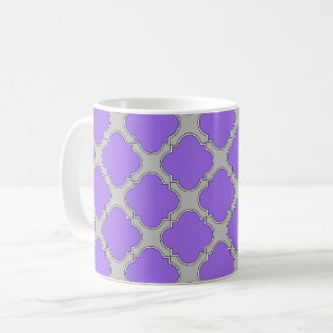 Taza De Café Quatrefoil púrpura y gris