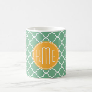 Taza De Café Quatrefoil verde verde azulado elegante con el