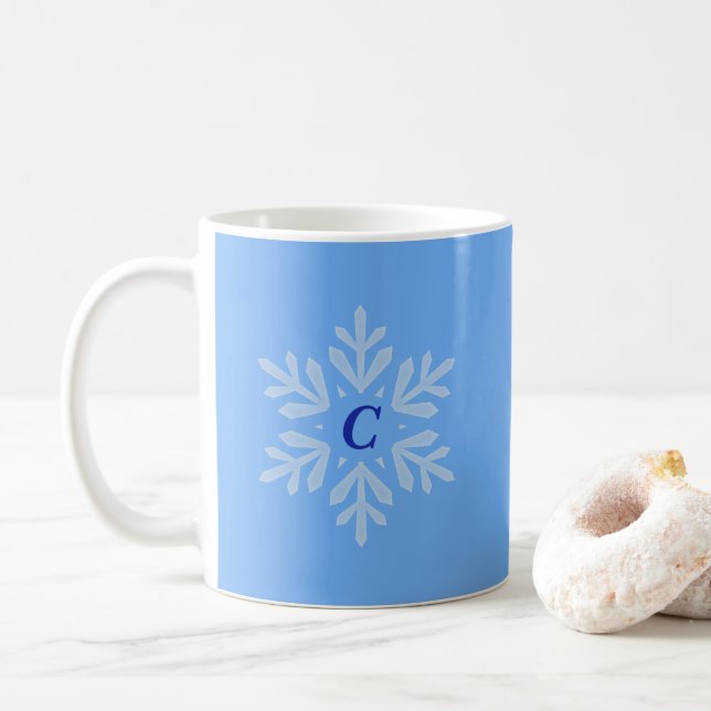 Taza De Café Que nieve azul Monograma Mug (Con donut)