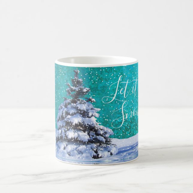 Taza De Café Que nieve invierno verde azulado azul blanco elega (Centro)