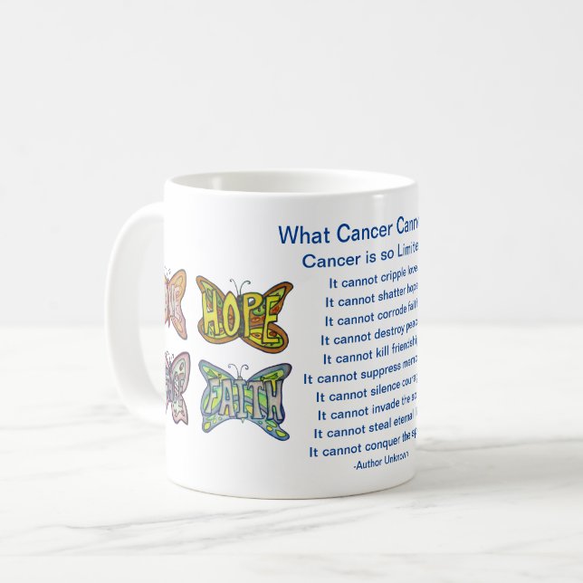 Taza De Café ¿Qué no puede hacer el cáncer para poema mariposa? (Anverso izquierdo)