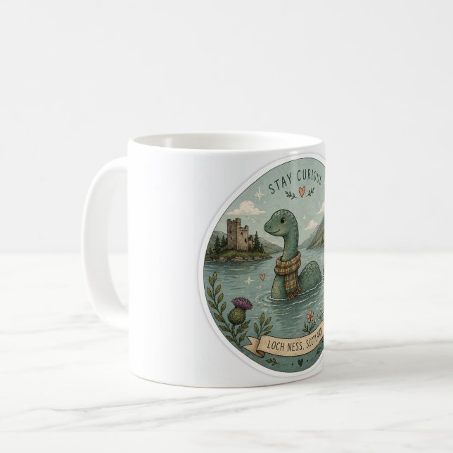 Taza De Café Quédate Curiose Cómodo Críptido Nessie Monstruo de (Anverso izquierdo)