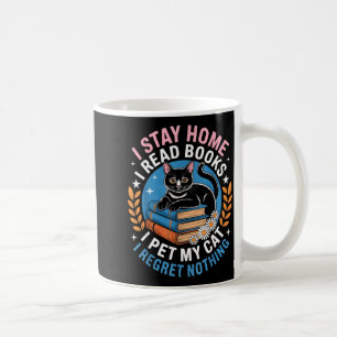 Taza De Café Quédate en casa lee libros acaricia al gato introv