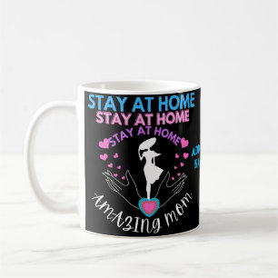 Taza De Café Quédate En Casa Mamá Moda Mujer De Silueta Rosa Y