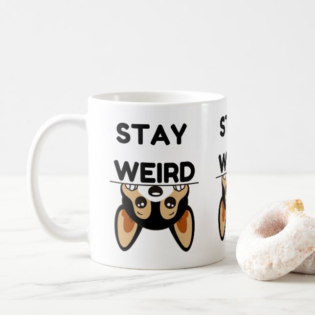 Taza De Café Quédate extraño divertido perro terrier de Boston  (Con donut)