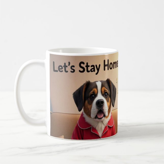 Taza De Café Quedémonos en casa y ordenemos perros de caricatur (Izquierda)