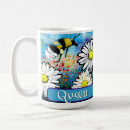 Taza De Café Queen Bee Whimsical Bumblebee Daisies Personalized