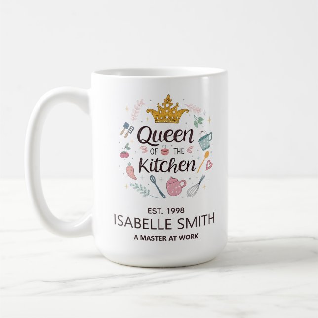 Taza De Café Queen of the Kitchen Custom Name Design (Izquierda)
