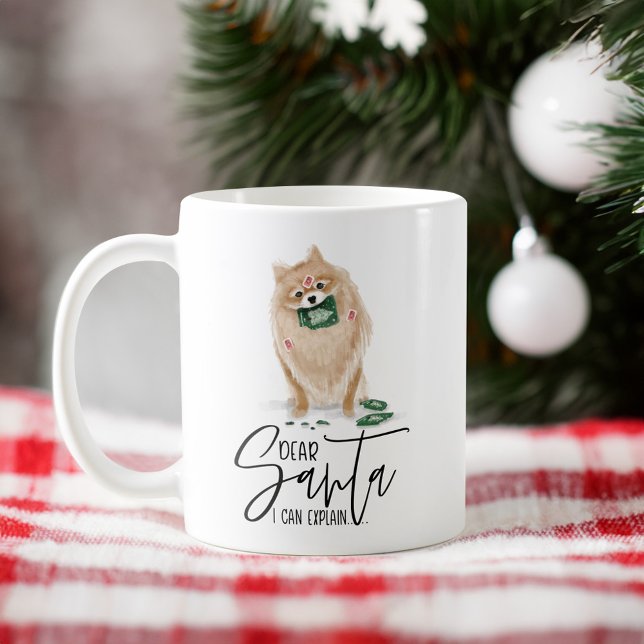 Taza De Café Querido Papá Noel, puedo explicarlo. Naughty Dog W (Dear Santa I Can Explain.. Naughty Dog Watercolor Coffee Mug)