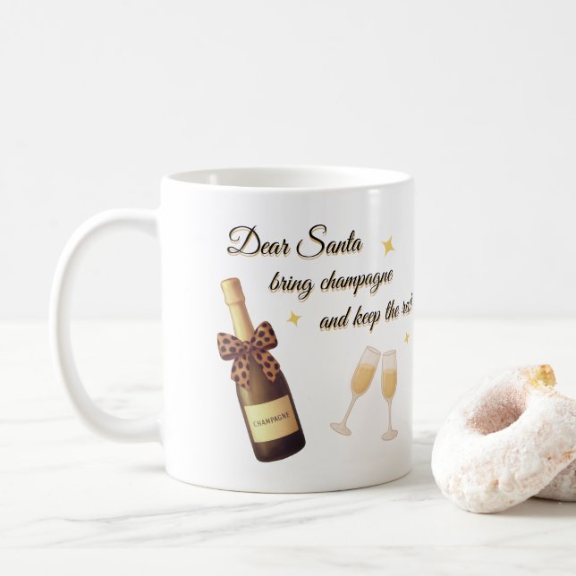 Taza De Café Querido Santa Champagne Diseño (Con donut)