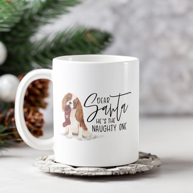 Taza De Café Querido Santa Él es el travieso español (Dear Santa He's The Naughty One Cavalier Spaniel Coffee Mug)