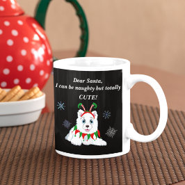 Taza De Café Querido Santa, Samoyed travieso con diadema de elf