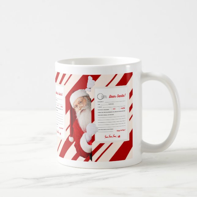 Taza De Café Queridos Navidades de Santa Carta Red Candy Stripe (Derecha)