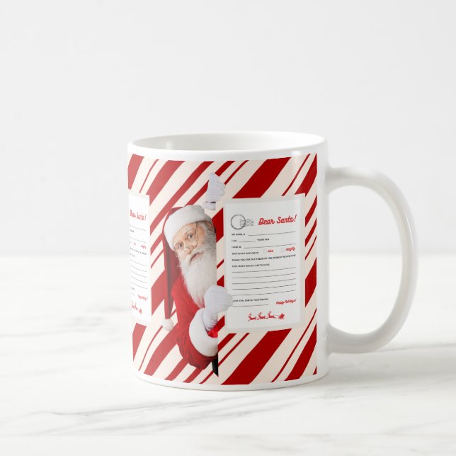 Taza De Café Queridos Navidades de Santa Carta Red Candy Stripe (Derecha)
